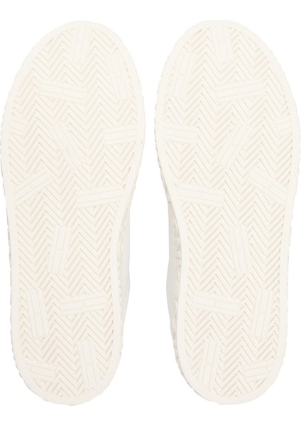 Tommy Hılfıger Kadın Marka Logolu Kalın Tabanlı Elastık Bağcıklı Günlük Kullanıma Uygun Beyaz-Gümüş Sneaker EN0EN02703 0k7