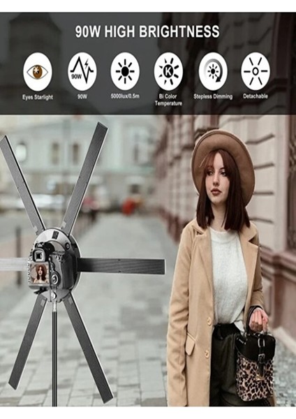 Katlanabilir 6 Kollu LED Stüdyo Işık – 120 W Yüksek Parlaklık, 3200K-5600K Renk Ayarı, Tripod ve Taşıma Çantası 2.10 cm Tripod Ayak Canlı Yayın Işığı