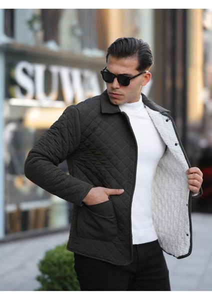 Erkek Çıtçıt Basic Kışlık Kürklü Haki Kapitone Mont modelleri