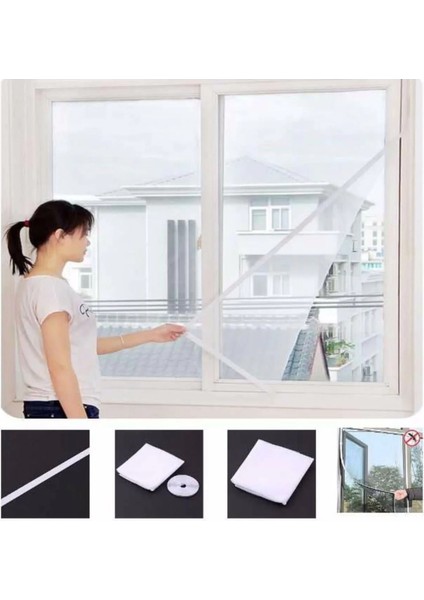 75 x 125 cm + 4 mt Cırt Bant Kesilebilir Hazır Pencere Tül Sineklik Pratik Tak Çıkar (5313)
