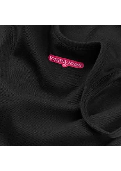 Tommy Hılfıger Kadın Marka Logolu Bisiklet Yakalı Pamuklu Siyah T-Shirt DW0DW20924 Bds modelleri
