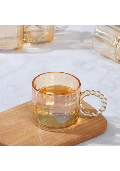 Retro Amber Boncuk Kulplu Cam Bardak 300 ml