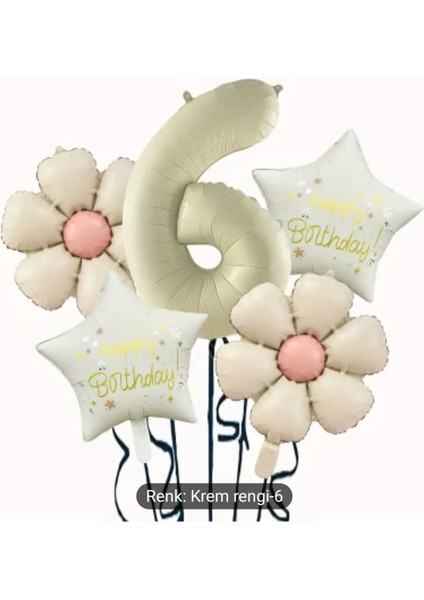 Krem Papatya Yıldız Rakam Folyo Balon Set