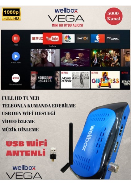 2024 Full Hd Uydu Alıcı, Wifi Antenli, Çanaklı ve Çanaksız, Tiktok ve Youtube Uyumlu