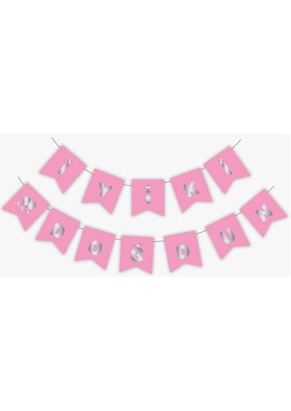 Pembe Gümüş Iyi Ki Doğdun Yaldızlı Banner