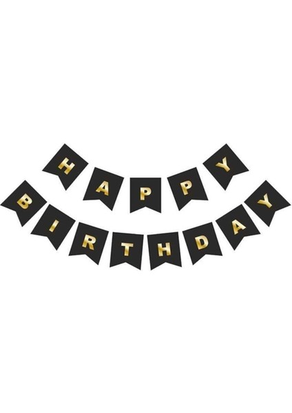Mini Party Store Siyah Gold Happy Yaldızlı Banner