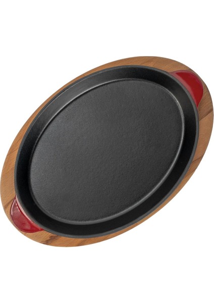 Döküm Oval Fajita Tabağı Döküm Demir Yekpare Çift Kulplu Kayın Servis Ahşabı Ölçü 18X24CM.-BORDO modelleri
