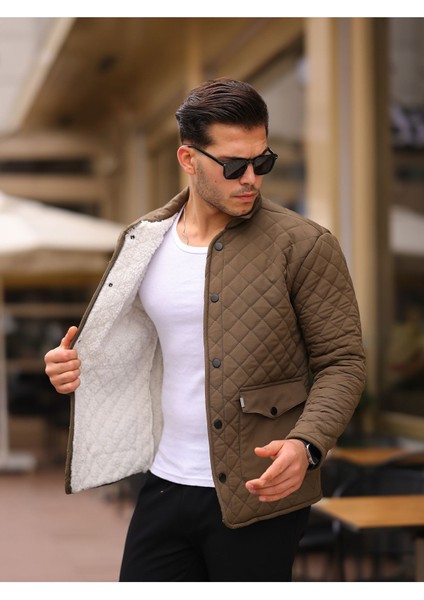 Erkek Çıtçıt Basic Kışlık Kürklü Kahve Kapitone Mont modelleri