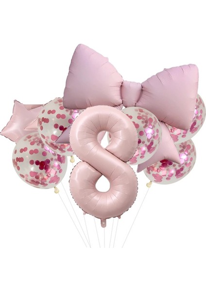 Pembe Renk Fiyon Folyo Balonlu Yaş Balon Set