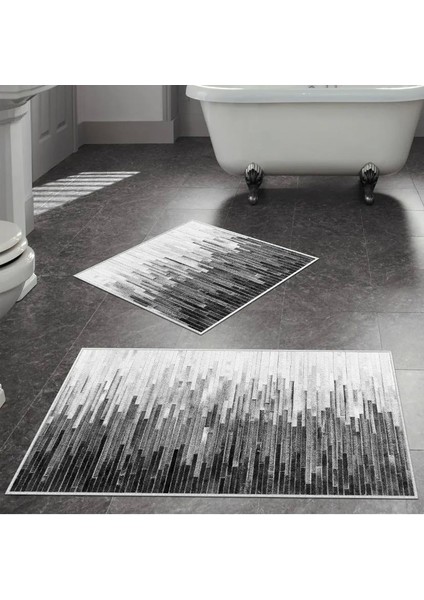 Su Emici Kaymaz Tabanlı 2li Banyo Paspas Takımı Sünger Dolgulu Yumuşak Dokulu Dekoratif Takım