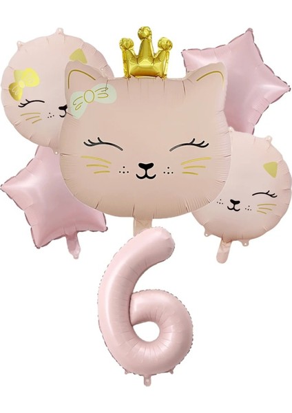 Pembe Kedi Folyo Balon Yaş Set 5 Li
