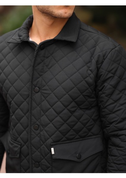 Erkek Çıtçıt Basic Kışlık Kürklü Siyah Kapitone Mont modelleri