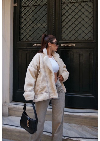 Cıt Cıt Detaylı Peluş Mont Ceket - Beyaz indirimleri