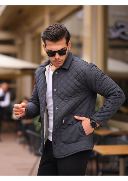 Erkek Çıtçıt Basic Kışlık Kürklü Füme Kapitone Mont