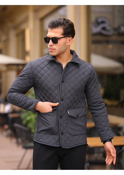 Erkek Çıtçıt Basic Kışlık Kürklü Füme Kapitone Mont modelleri