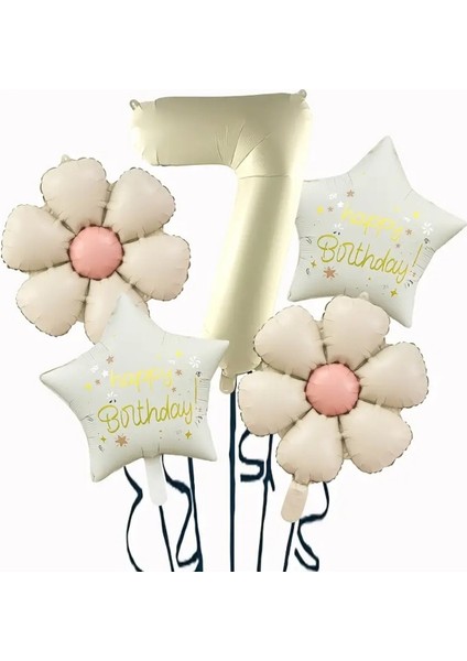 Krem Papatya Folyo Balonlu Yaş Balon Set