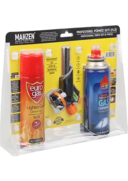 3 Parça Profesyonel Pürmüz Seti Pürmüz Torch Çakmak Başlık- Kamp Gazı 400ML- Çakmak Gazı 270 (5313)