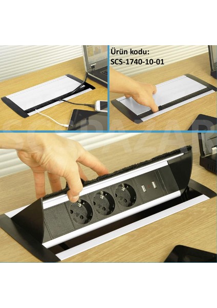 Masaüstü Gömme Fırçalı Kapaklı Priz Kutusu