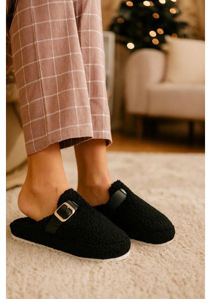 Kadın Tokalı Havlu Kışlık Kadın Terlik