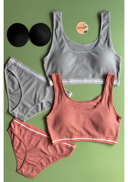 Soleya 2'li Kaşkorse Kumaş Pedli Sütyen ve Slip Külot Takımı 45A11 (Gül Kurusu ve Açık Mavi ) fiyatları