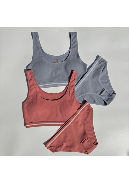 Soleya 2'li Kaşkorse Kumaş Pedli Sütyen ve Slip Külot Takımı 45A11 (Gül Kurusu ve Açık Mavi ) modelleri