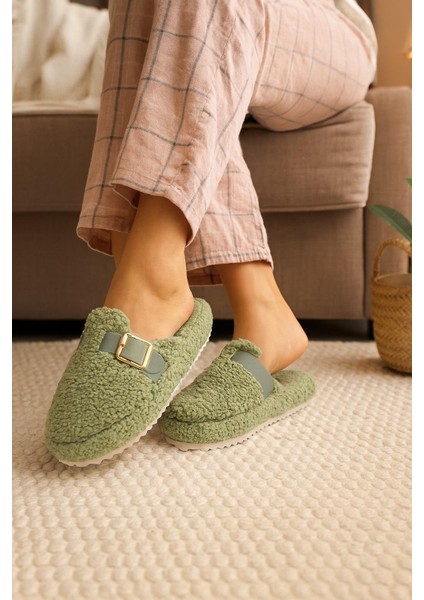 Kadın Tokalı Havlu Kışlık Kadın Terlik