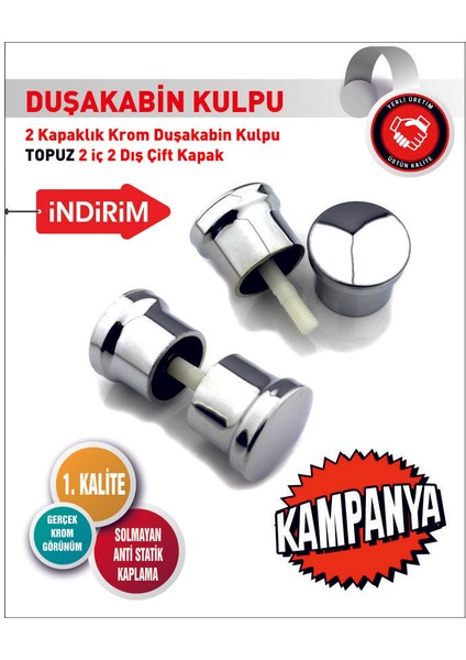 Duşakabin Kapı Kolu Abs Plastik Gövde Topuz Kulp 4 Lü Set Krom