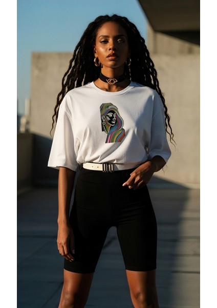Kadın Oversize Baskılı Kısa Kollu Bisiklet Yaka T-Shirt – Premium Penye Süprem