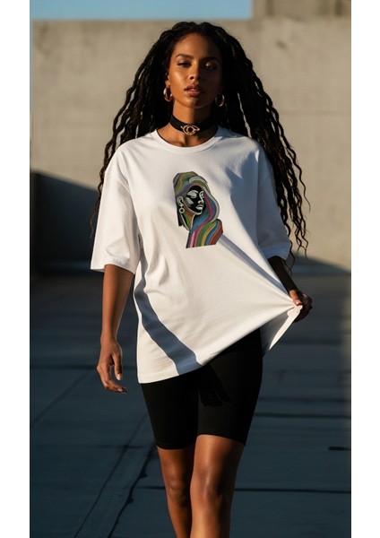 Kadın Oversize Baskılı Kısa Kollu Bisiklet Yaka T-Shirt – Premium Penye Süprem modelleri