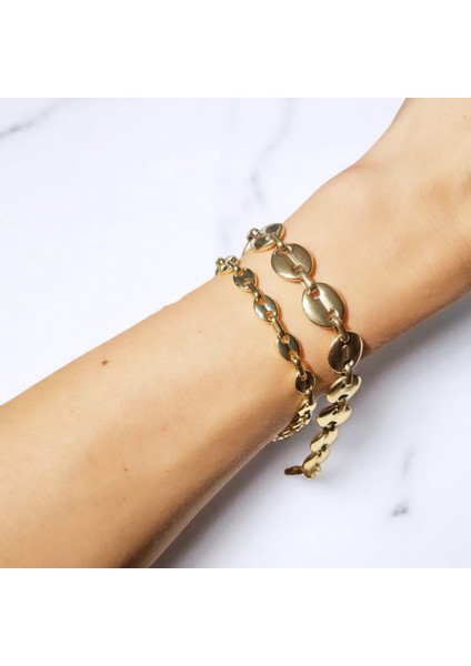Paslanmaz Çelik Düğme Model Gold Bileklik (Eni 0,5 Cm)