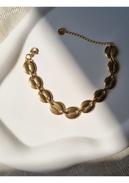 Paslanmaz Çelik Düğme Model Gold Bileklik (Eni 0,5 Cm) fiyatları