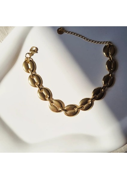 Paslanmaz Çelik Düğme Model Gold Bileklik (Eni 0,5 Cm) fırsatları