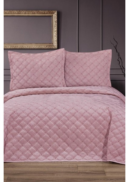 Elit Çift Kişilik Kadife Yatak Örtüsü Pudra