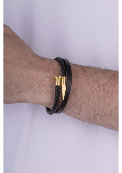 Altın Kaplama Çelik Aparatlı Iğne Model Erkek Deri Bileklik fiyatları