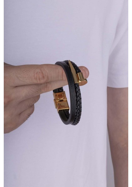 Altın Kaplama Çelik Aparatlı Iğne Model Erkek Deri Bileklik modelleri