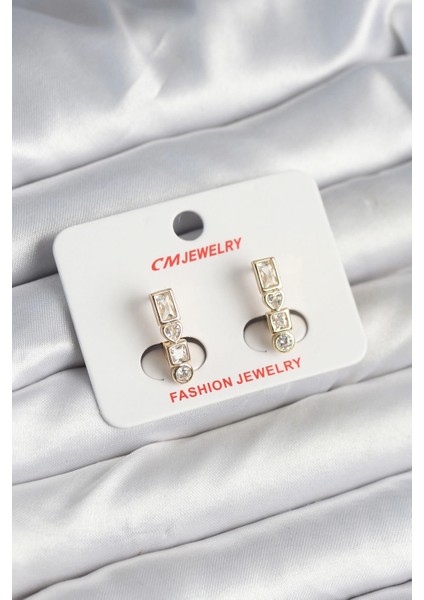 Pirinç Gold Renk Zirkon Taşlı Vintage Kadın Küpe - TJ-BKP11247