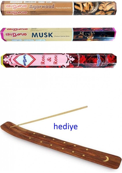 3 Paket 20 Çubuklu Tütsü Musk - Wood - Red Rose - Kayık Hediyeli