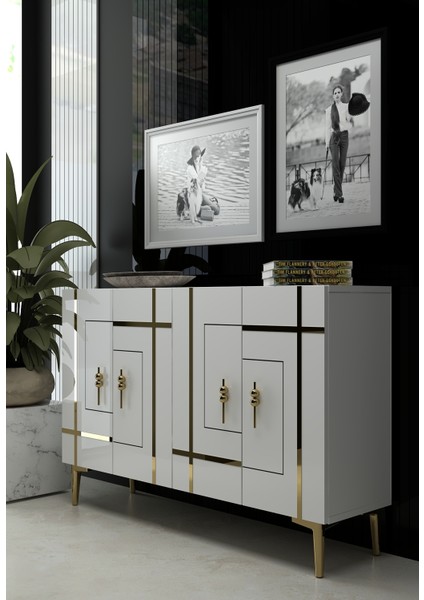 Sinadh (KM120) Konsol,çok Amaçlı Dolap, Ayakkabılık,kahve Köşesi,kitaplık,tv Sehpası Beyaz-Altın fiyatları