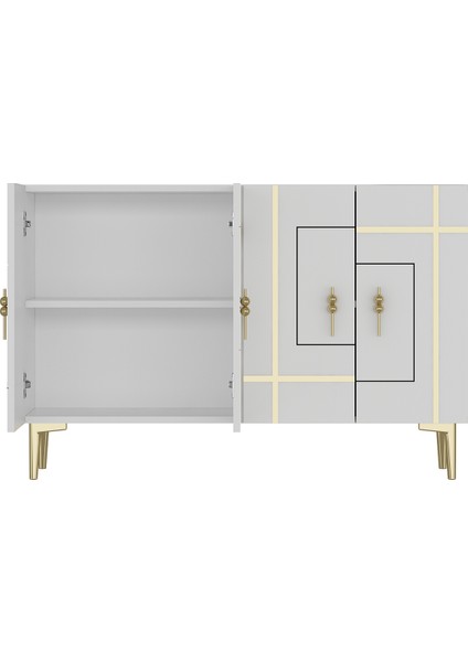 Sinadh (KM120) Konsol,çok Amaçlı Dolap, Ayakkabılık,kahve Köşesi,kitaplık,tv Sehpası Beyaz-Altın indirimleri