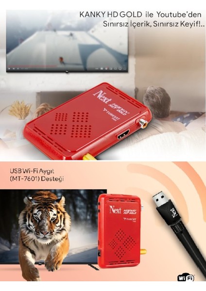 Mini Full Hd Uydu Alıcısı, Ip Tv, Wifi Anten, Tak Çalıştır, Kırmızı