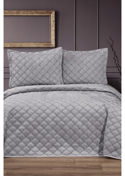 Elit Çift Kişilik Kadife Yatak Örtüsü Gri
