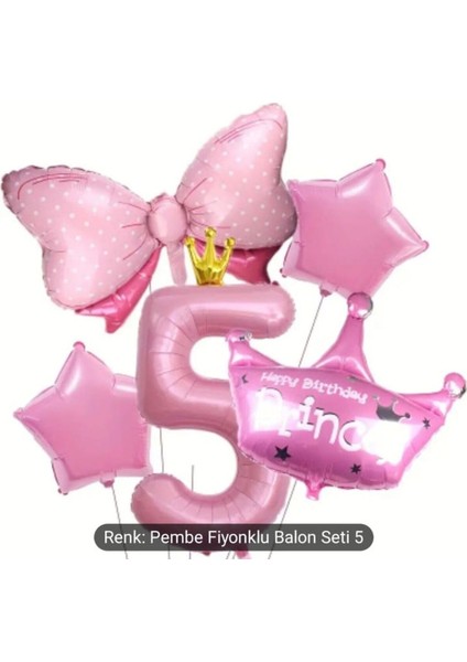 Pembe Prenses Taç Fiyonk Folyolu Yaş Balon Set
