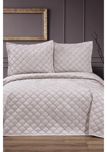 Elit Çift Kişilik Kadife Yatak Örtüsü Krem