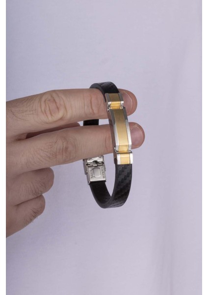 Çelik Aparatlı Çift Renk Erkek Deri Bileklik modelleri
