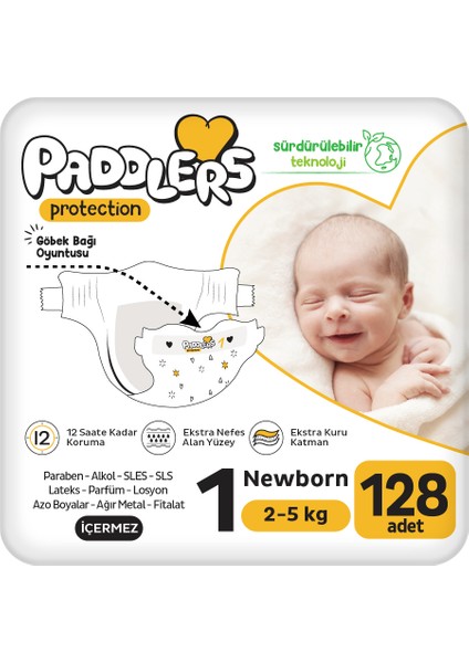Protection Bebek Bezi 1 Numara Yenidoğan 128 Adet (2-5 Kg) 2'li Jumbo Set