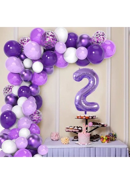 Mor Rakamlı Mor Balon Zincir Set