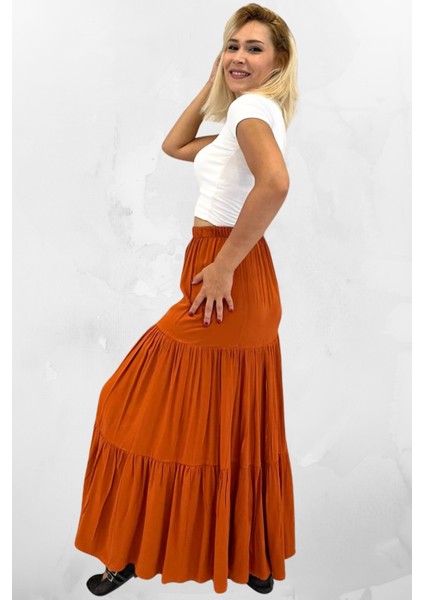 Rahat Kesim Viskon Kumaş Beli Lastikli Fırfırlı Uzun Kadın Çingene Etek fiyatları