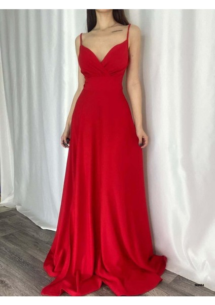 Kruvaze Yaka Yırtmaç Detaylı Krep Kumaş Nikah Düğün ve Mezuniyet Elbisesi 582664