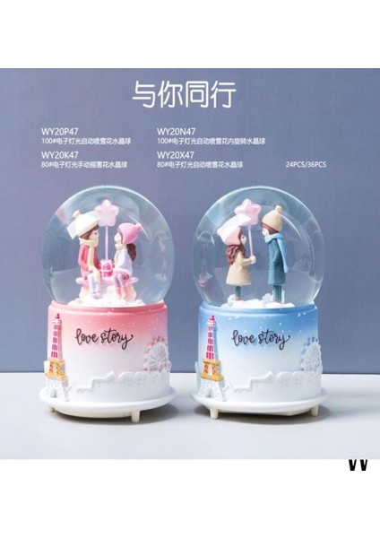 Romantik Aşıklar Işıklı Müzikli Püskürtmeli Büyük Boy Kar Küresi