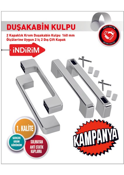 Duşakabin Cam Kapı Kare Kulp 4 Adet Duşakabin Kolu Krom 14-16 cm